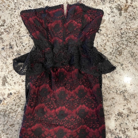 Black and Burgundy Sexy Lace Peplum Night Out Dress - NWT - Size Medium - Picture 2 of 8